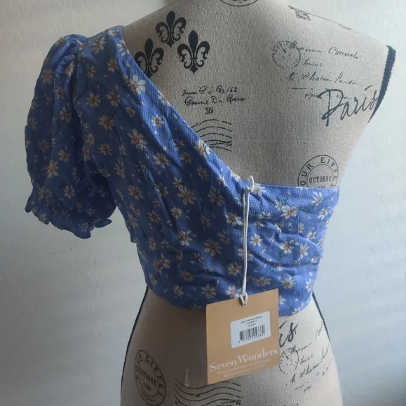 🆕 Seven Wonders Floral boho Bohemian One-Shoulder Puff Sleeve Crop Top_XS/M/XL - Picture 3 of 9